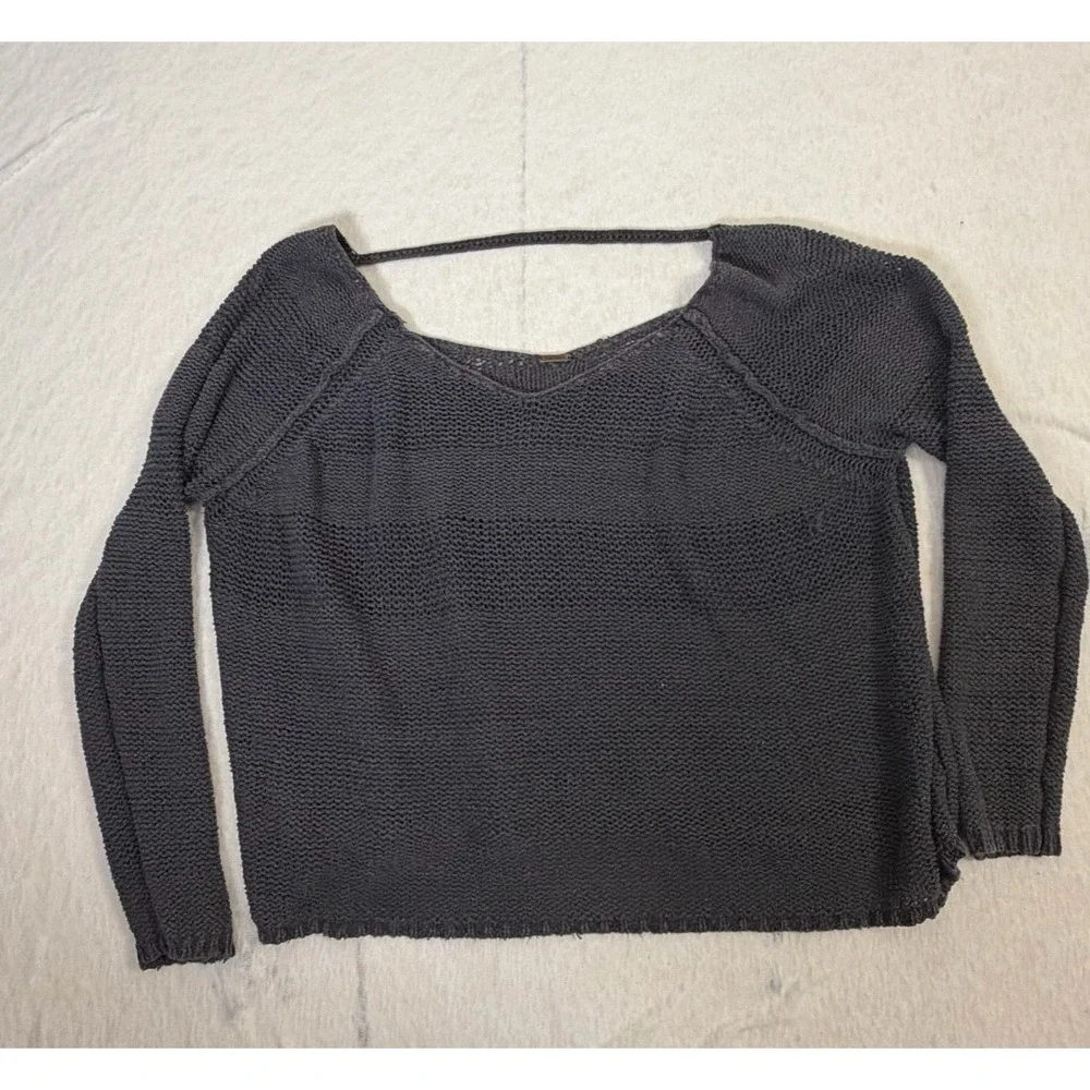 Free People Open Knit Sweater Slouchy Back Strap Pullover Boho‎ Small Green